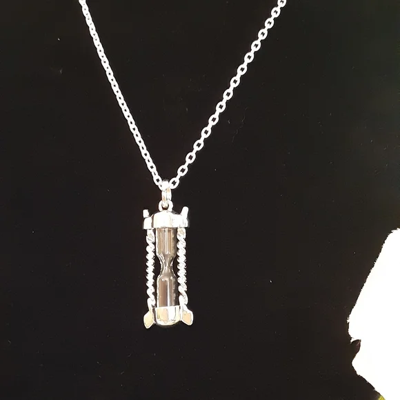 Hand Crafted Working Hour Glass Necklace Silvertone 26" Chain Unisex - Picture 3 of 6